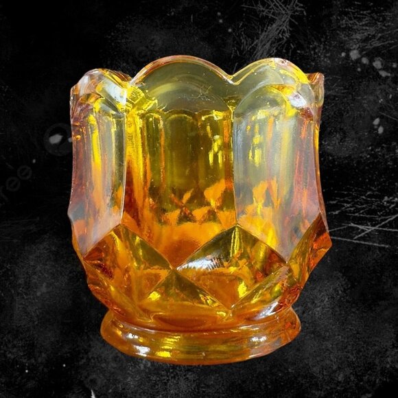 1960s LE Smith Amber Dominion Pattern Toothpick Holder Faceted Vintage Glass - Picture 1 of 13
